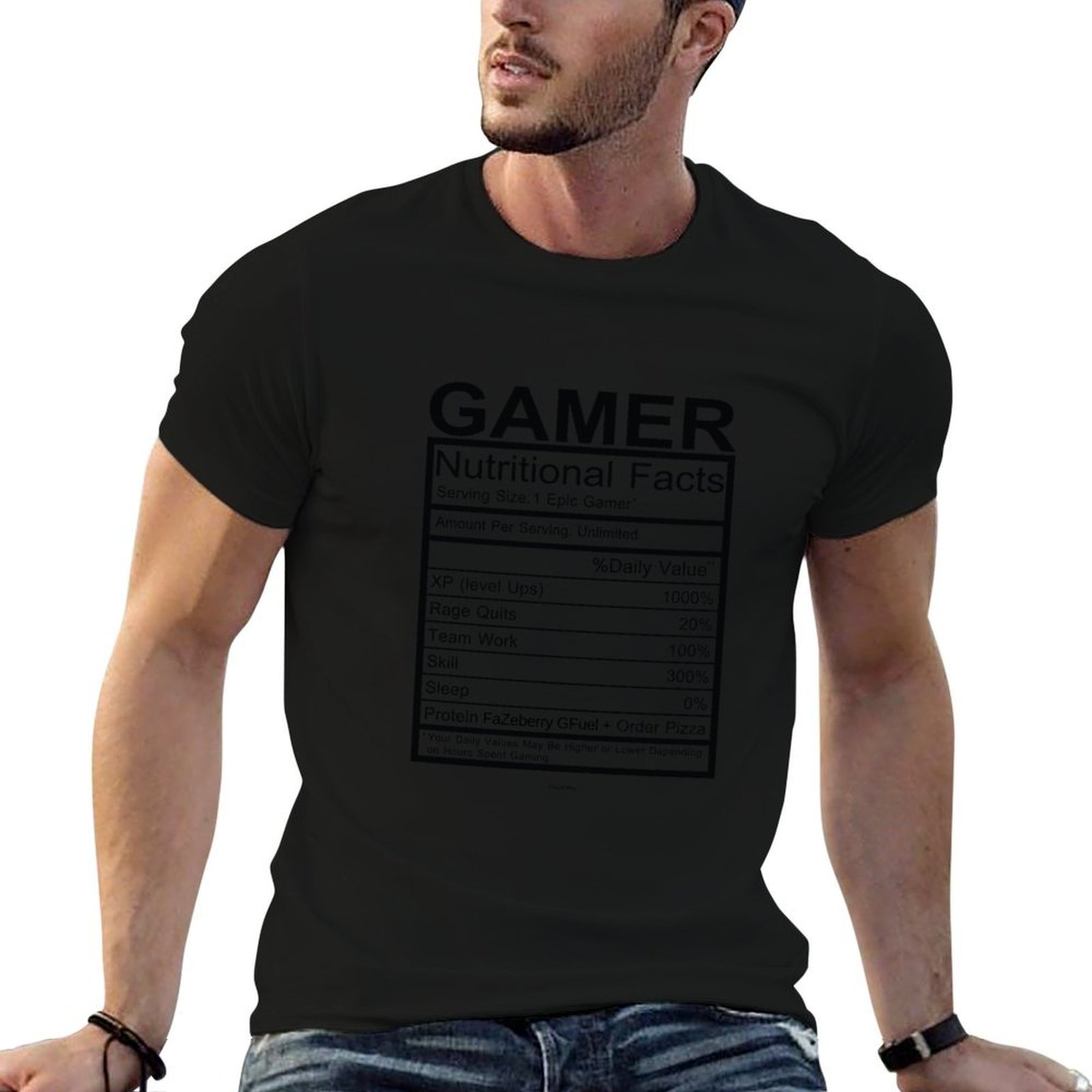 Nutrition For Fitness - تي شيرت Gamer Nutritional Facts Chart